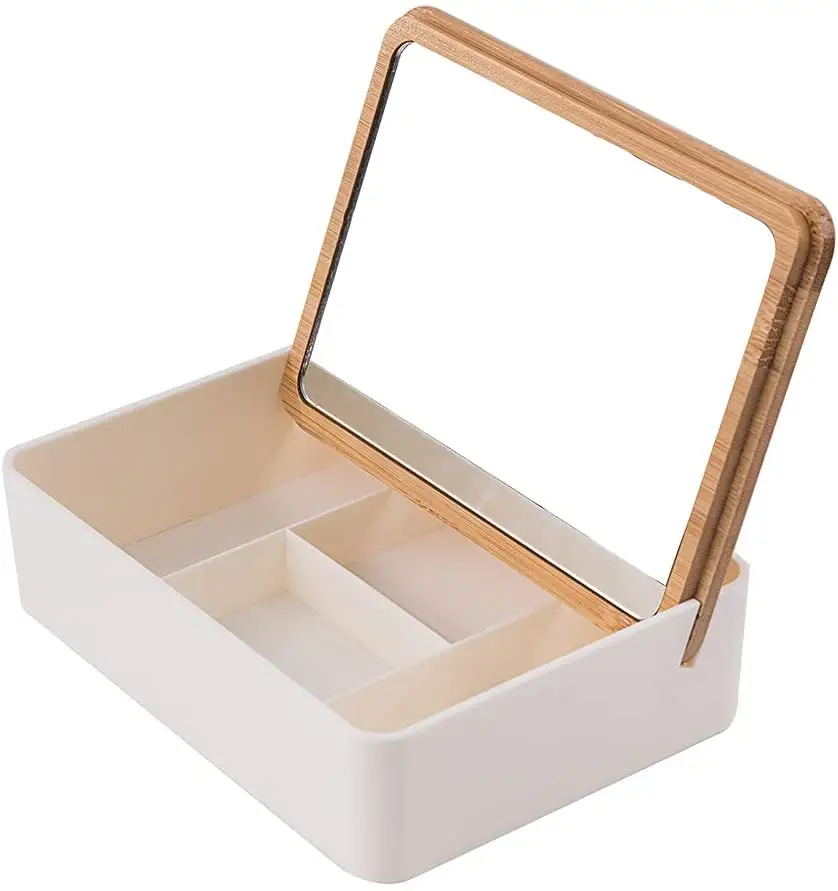 High Refractive Index Glass Vanity Table Mirror Jewelry Organizer Box Makeup Desk Organizers And Storage with Mirror