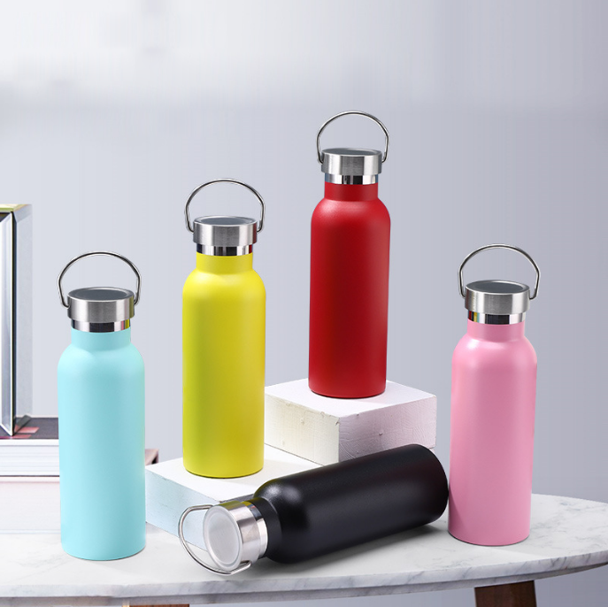 Custom Color Stainless Steel Double Wall Insulated Small Mouth Water Bottles with Handle Lid