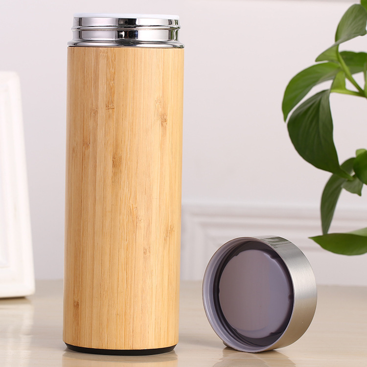 Double Wall Insulated Coffee Cup Tumbler Mugs Stainless Steel Tea Infuser Thermos Bamboo Water Bottle