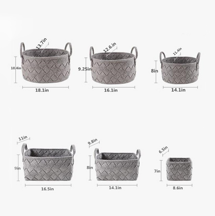 Closet Organizers And Felt Storage Baskets with Wooden Handles Clothes Toys Books Open Bin Baskets Soft Felt Storage Basket