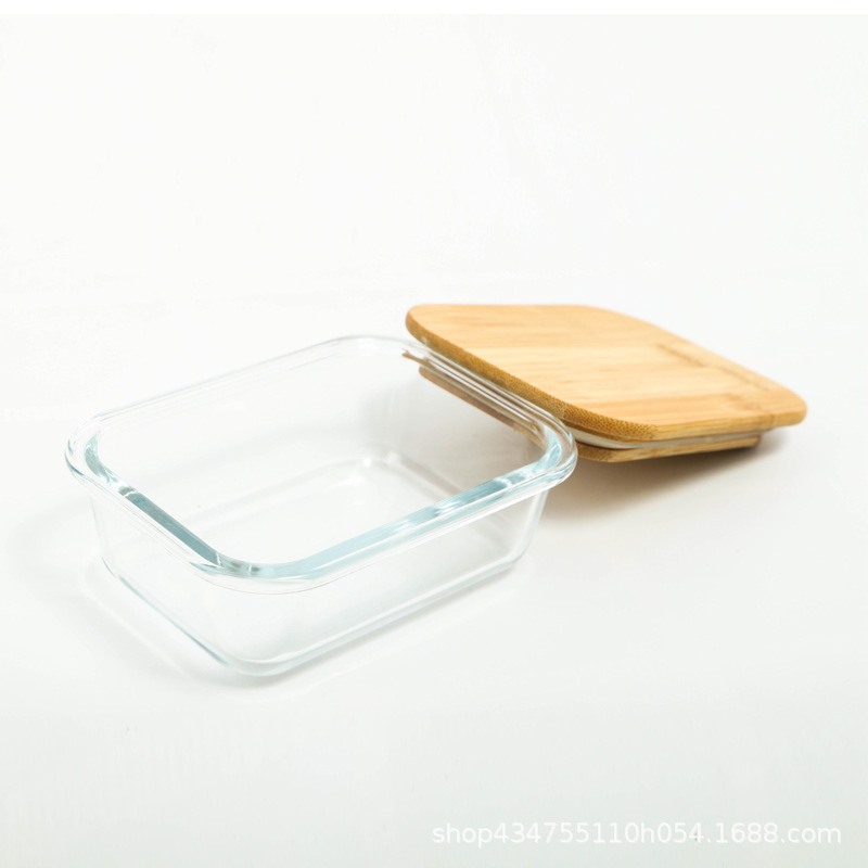 Portable Square Glass Lunch Box with Bamboo Lid Microwave And Dishwasher Safe for Square Glass Lunch Box with Bamboo Lid